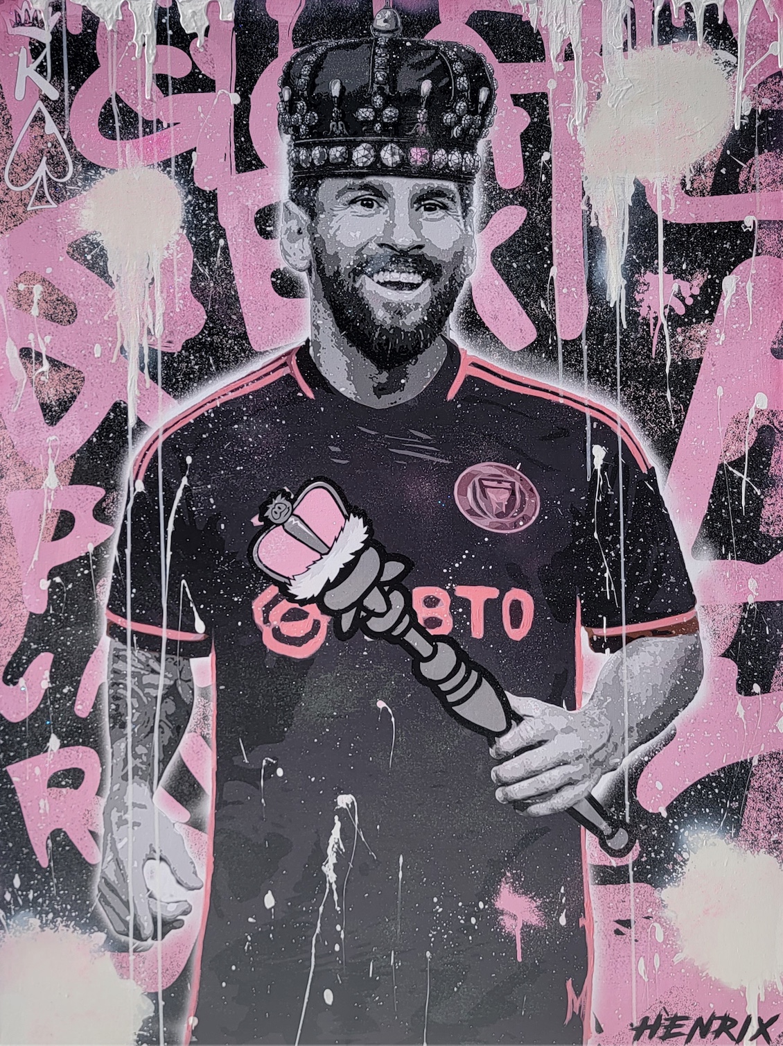 Miami Majesty original painting Lionel Messi Inter Miami crown artwork by Henrix