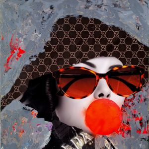 Concrete Dreams original painting fashion portrait with bubblegum and luxury pattern by Henrix