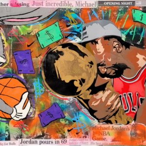 The Goat original painting by Henrix – Michael Jordan mixed media close-up