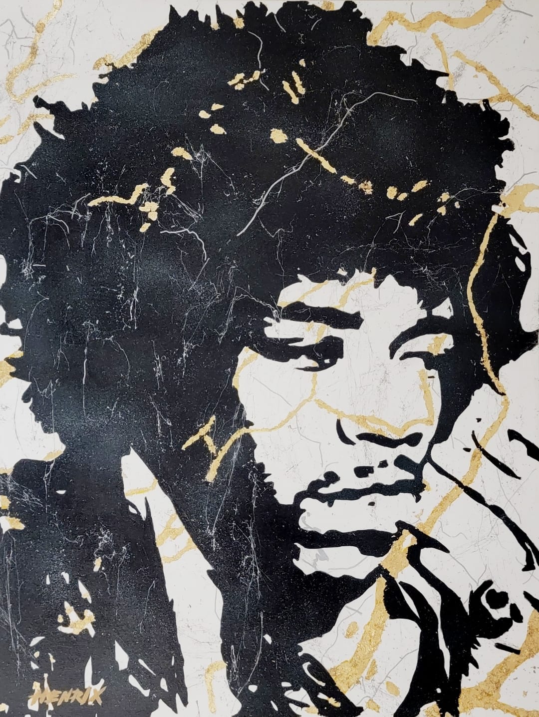 Henrix Meets Hendrix original painting by Miami artist Henrix – Jimi Hendrix tribute