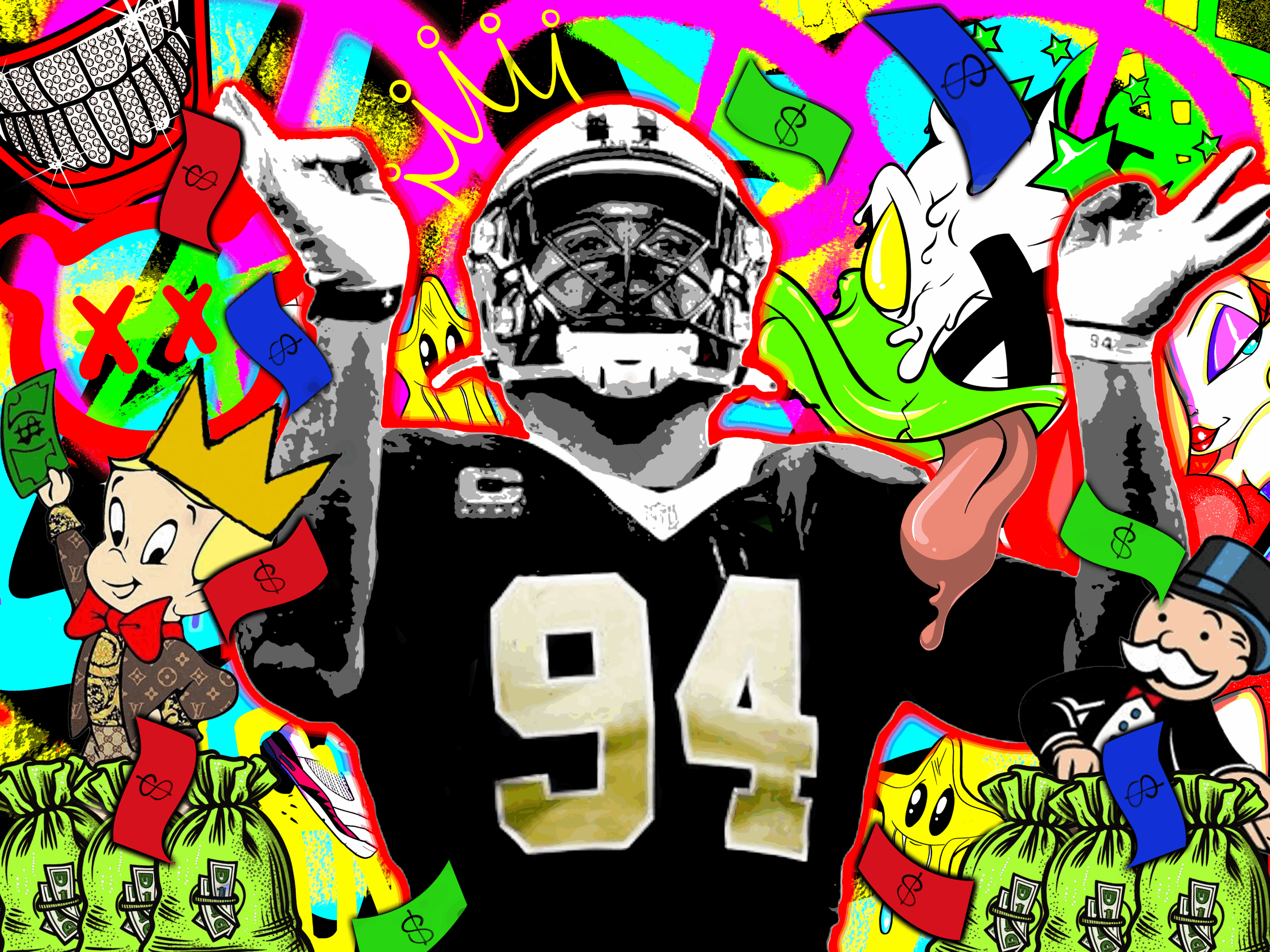 Cam Jordan original painting by Miami artist Henrix – mixed media on canvas