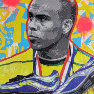 Ronaldo The Phenom original painting by Miami artist Henrix – soccer legend tribute