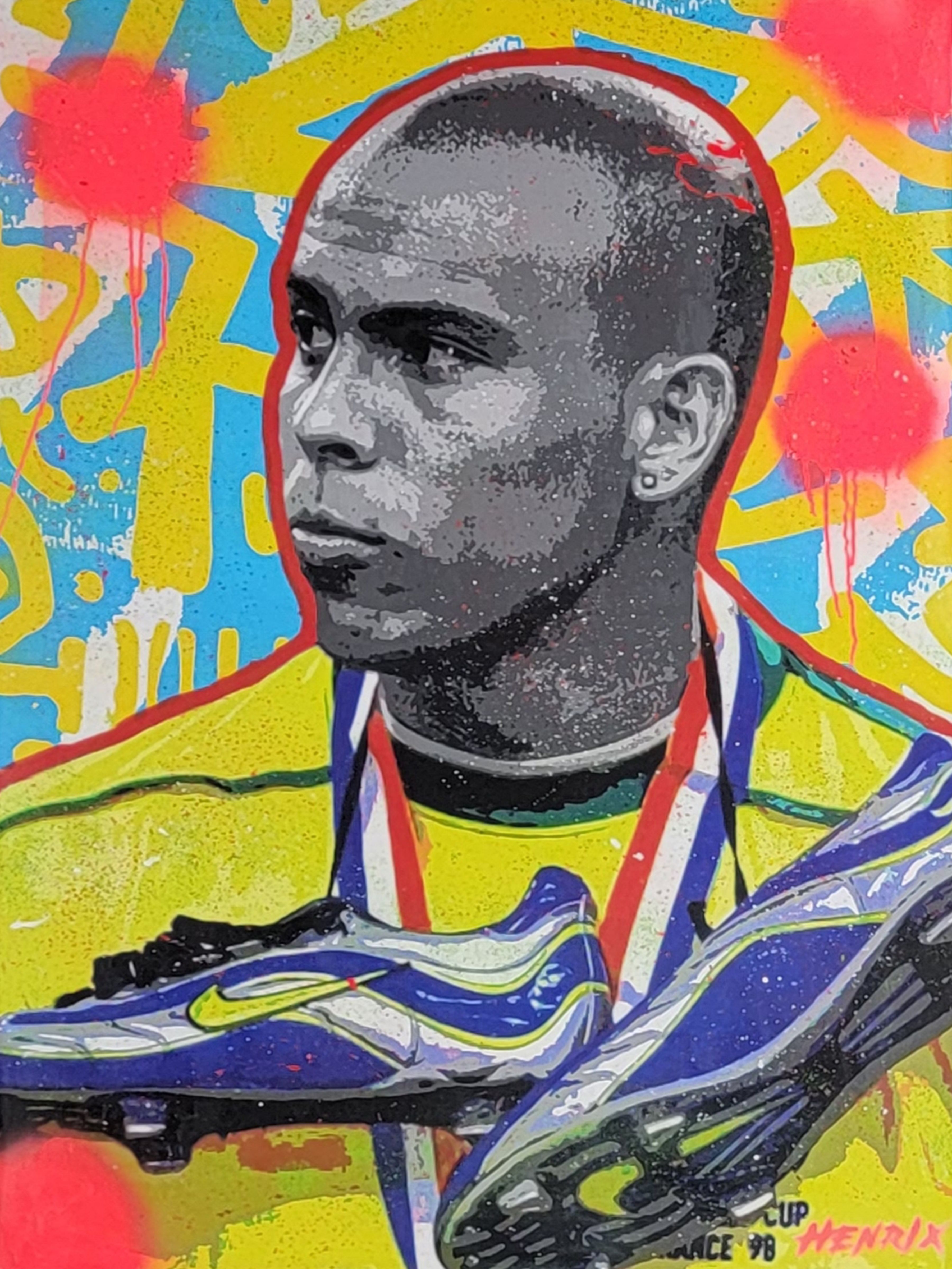 Ronaldo The Phenom original painting by Miami artist Henrix – soccer legend tribute