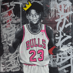 Basquiat X Jordan Shrug original painting by Henrix – collage with resin on wood