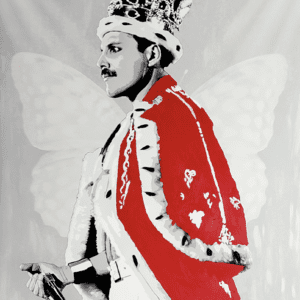 Freddie Mercury original painting Silver Icons Series by Henrix with red robe and crown