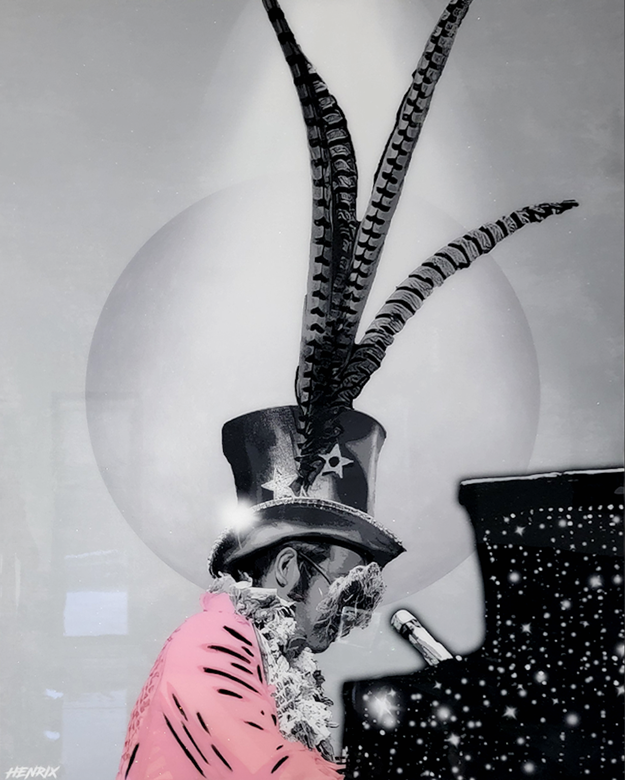Elton John original painting Silver Icons Series by Henrix with resin finish