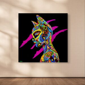 Love and War original painting by Henrix catwoman inspired pop art portrait resin diamond dust finish