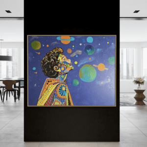 Save the World original painting by Henrix colorful cosmic portrait planets mixed media resin finish
