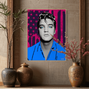 Elvis Presley original painting by Henrix silver icons series diamond dust resin wood panel pop art portrait