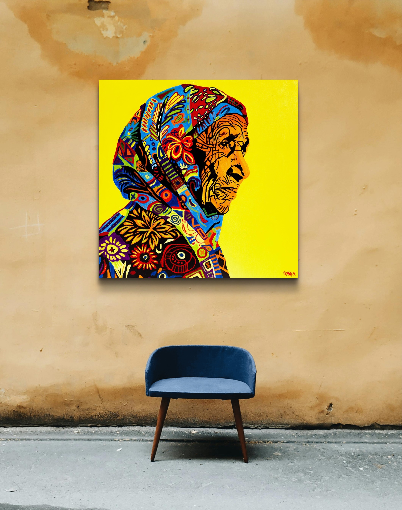 Henrix artist signature on A Mission of Love original pop art canvas