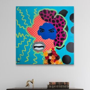 Blah Blah Blah original painting by Henrix acrylic canvas resin finish with artificial roses contemporary art