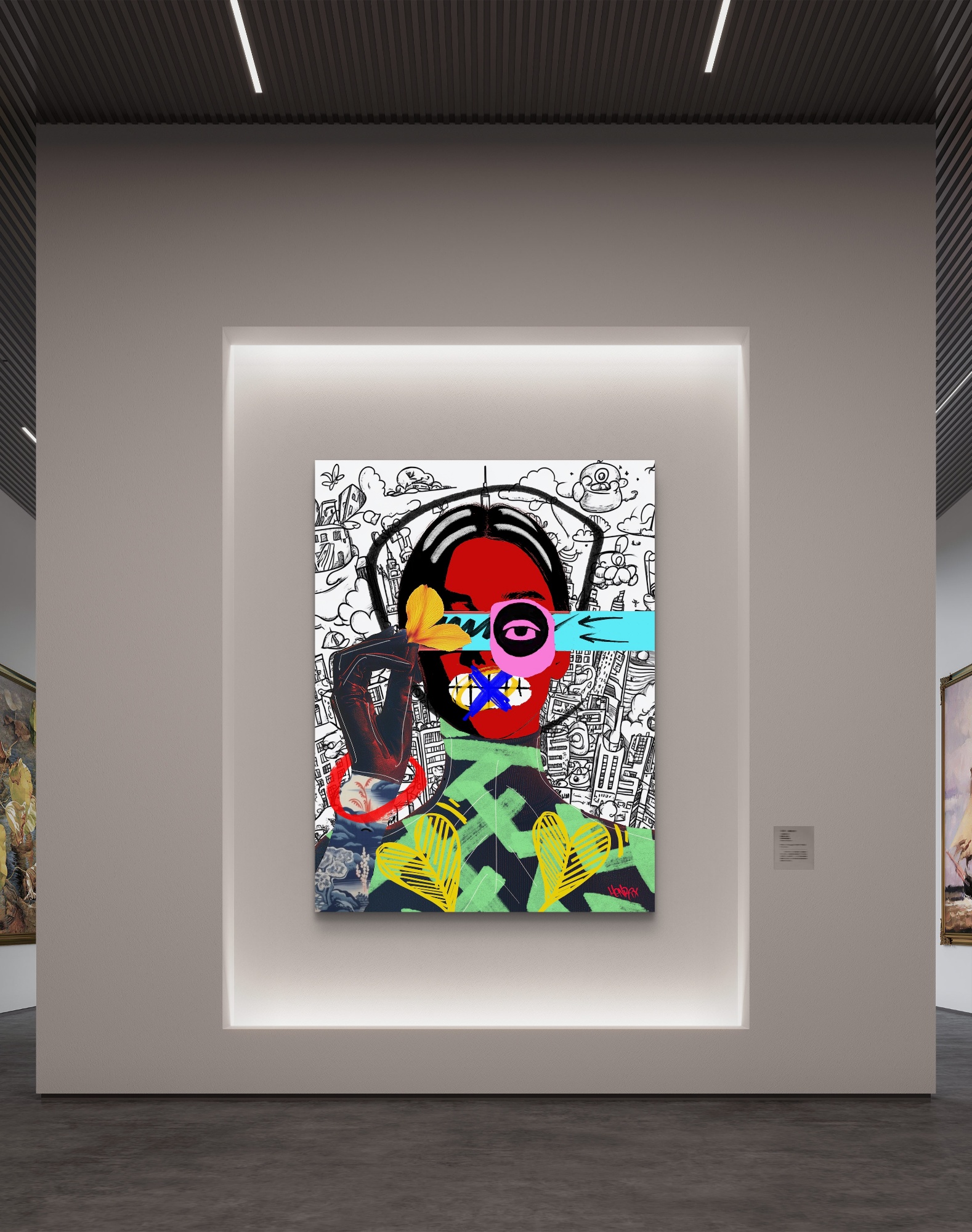 "Express Yourself" artwork by Henrix displayed on wall