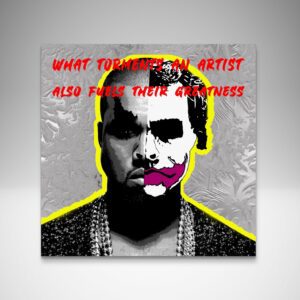 kanye west canvas print – "ye Joker" split portrait by Miami artist Henrix