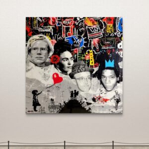 Icons of Art canvas print by Miami artist Henrix featuring Warhol, Kahlo, Basquiat, Keith Haring and Banksy