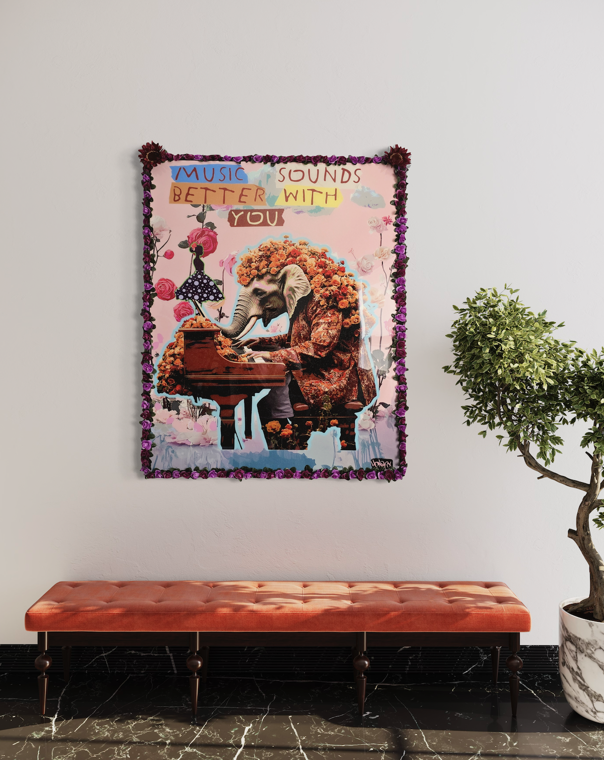 Music Sounds Better With You original painting elephant piano surreal art resin finish Henrix