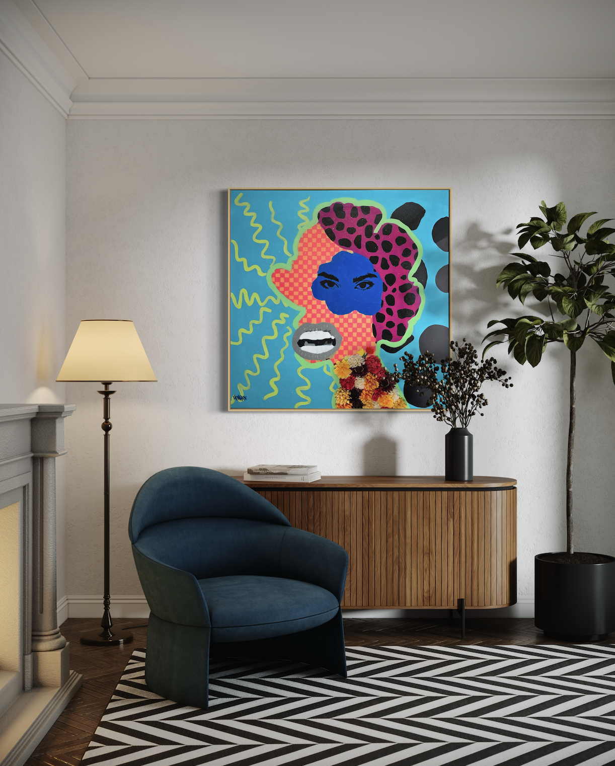 "Blah Blah Blah" canvas art by Henrix displayed in a modern home interior