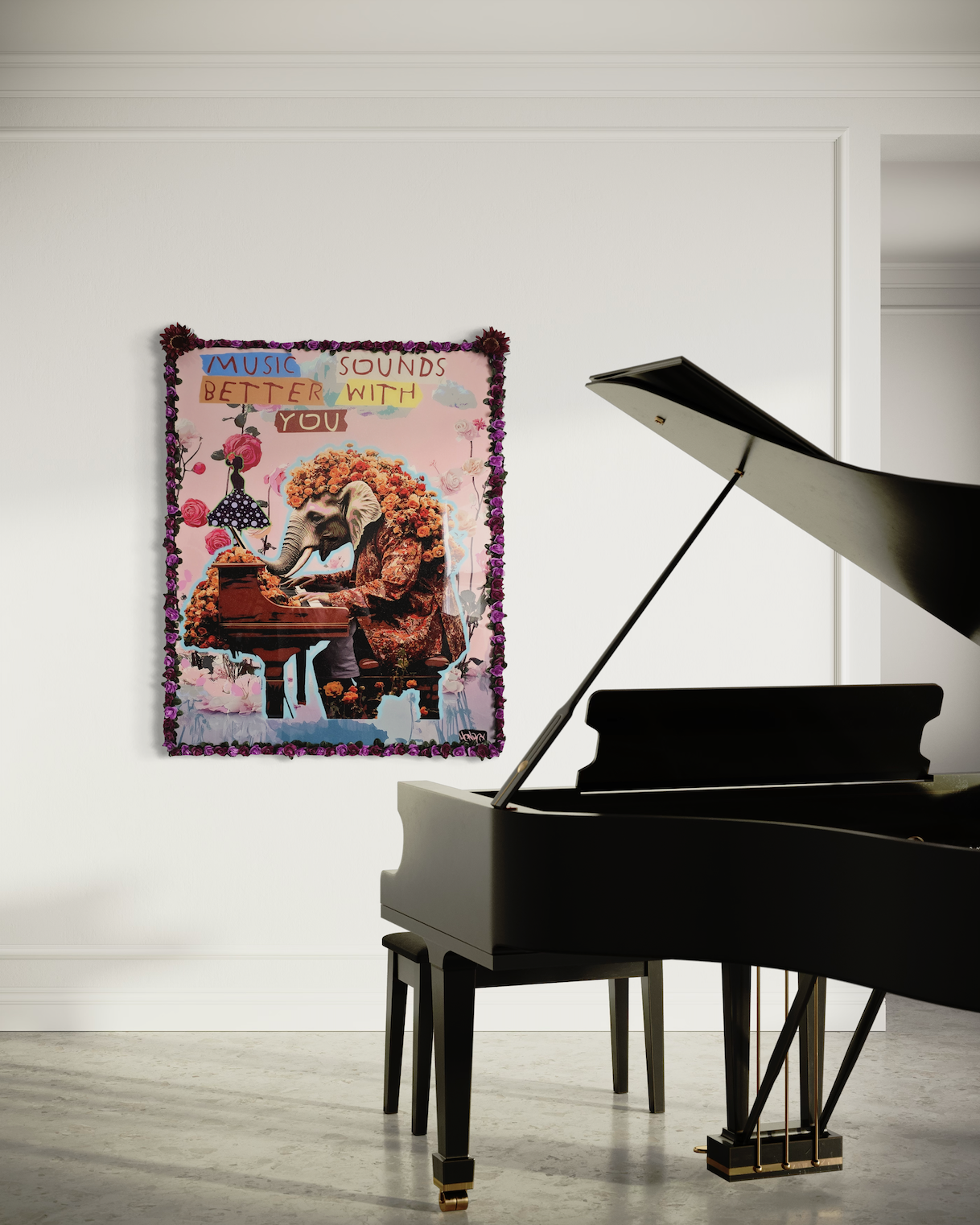Music Sounds Better With You original painting by Henrix – mixed media close-up