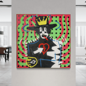 My Beautiful Twisted Mind original painting by Henrix featuring a surreal crowned character with bold colors and resin finish