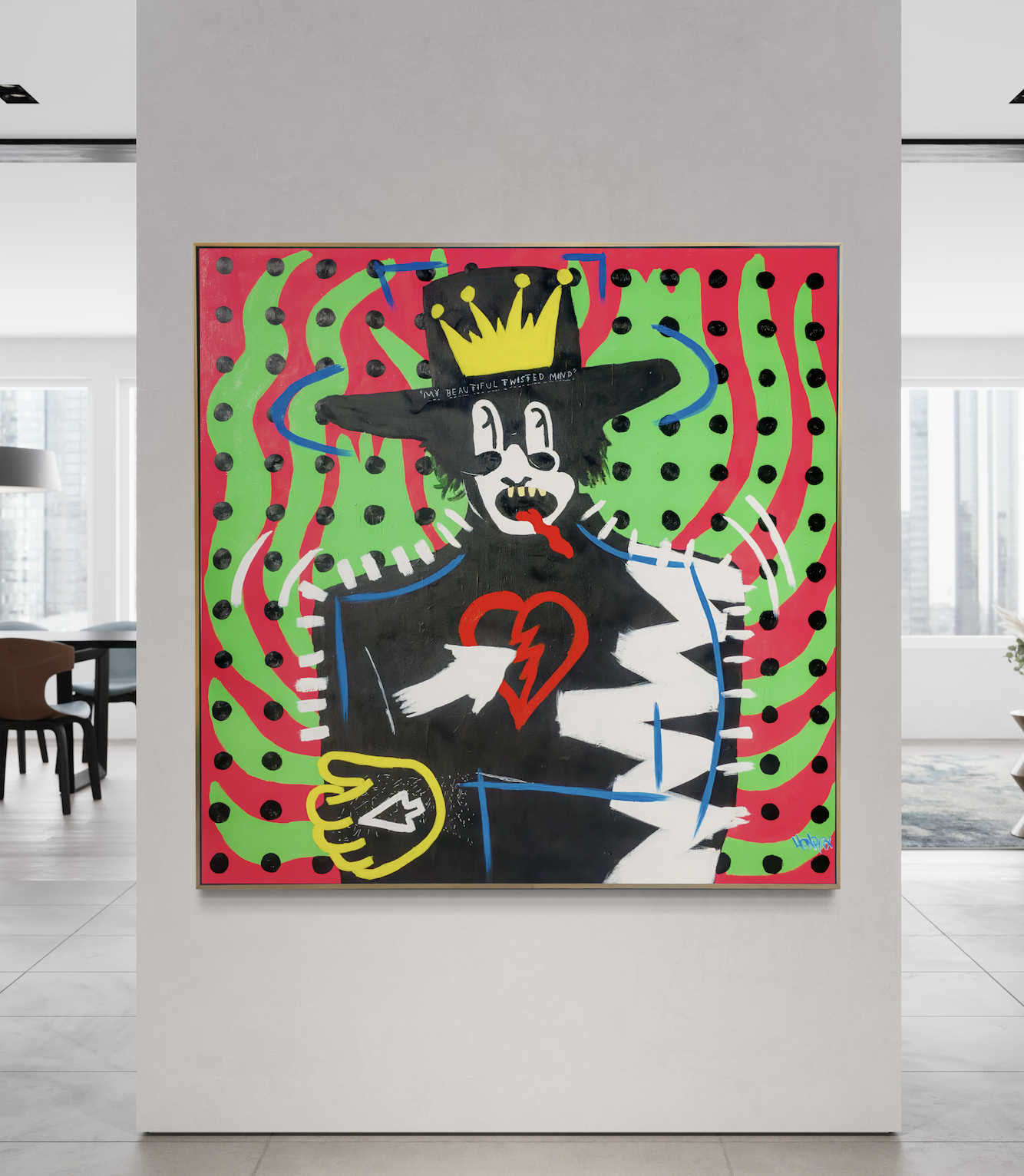 My Beautiful Twisted Mind original painting by Henrix surreal crowned character acrylic on canvas resin finish