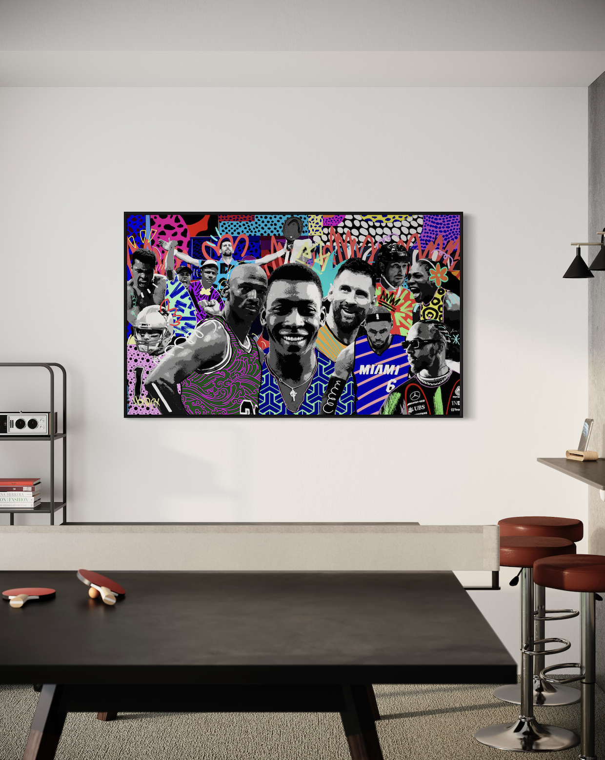 GOATs artwork on canvas shown in interior setting
