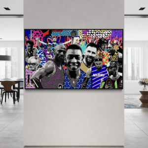 GOATs canvas print by Henrix featuring legendary athletes including Muhammad Ali Michael Jordan Lionel Messi Serena Williams and Tom Brady