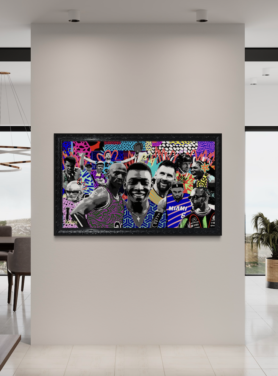 GOATs original painting by Henrix sports legends collage mixed media wood panel resin finish