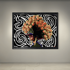 Brain In Love original painting by Henrix woman with floral brain symbolizing love mixed media wood panel resin finish