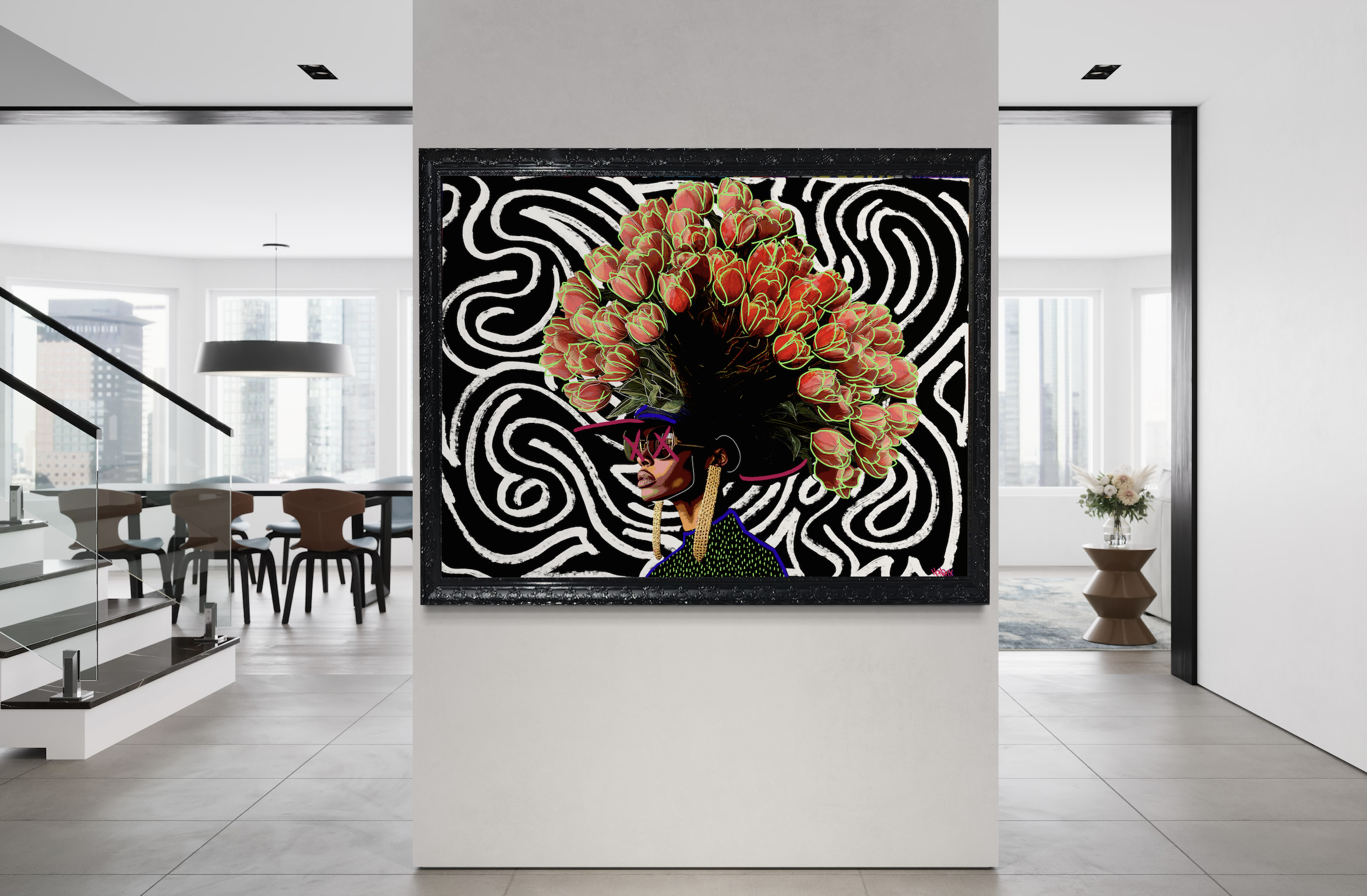 "Brain in Love" canvas art displayed in a modern home