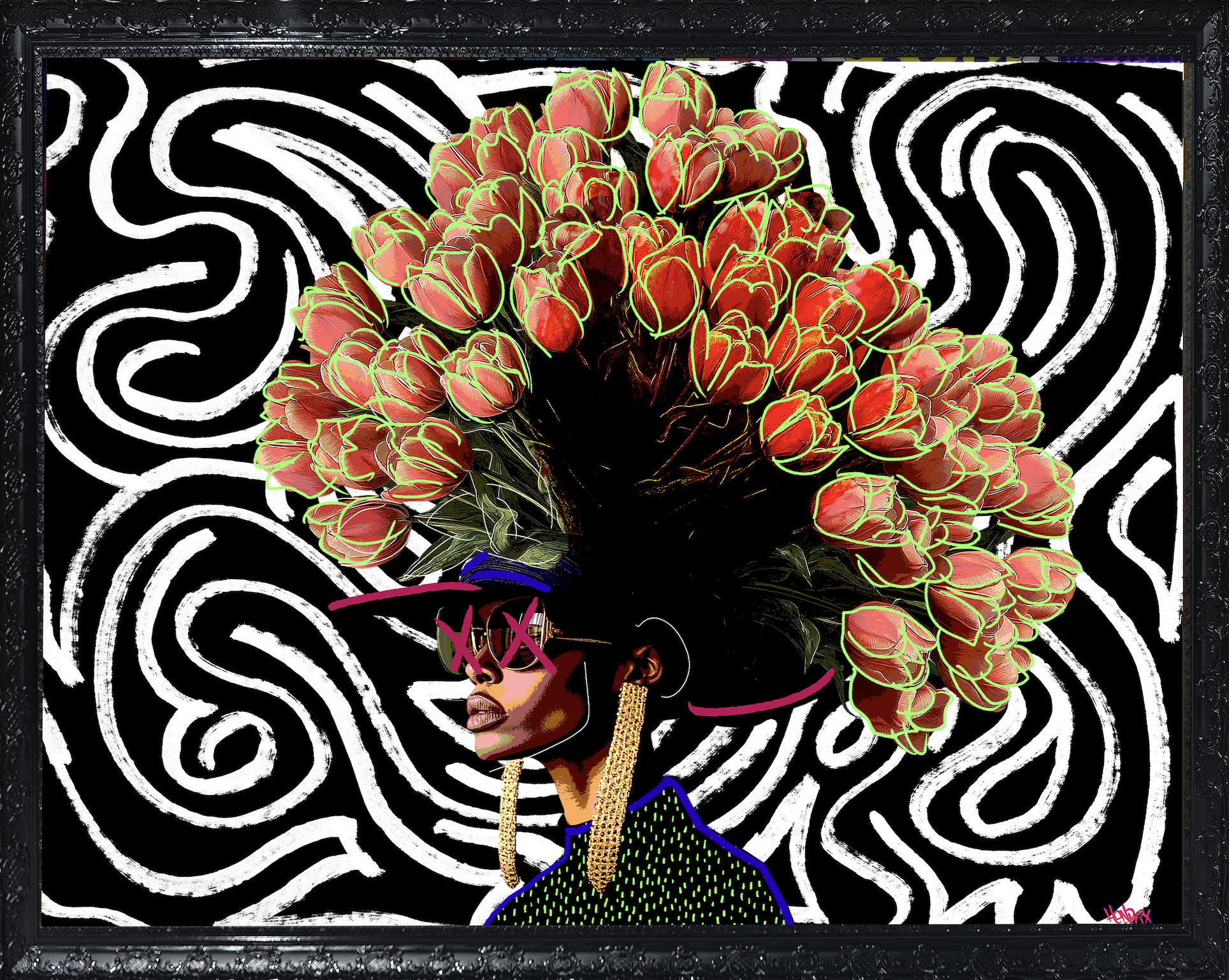 Brain in Love canvas print by Henrix featuring floral brain portrait inspired by Rihanna Love on the Brain