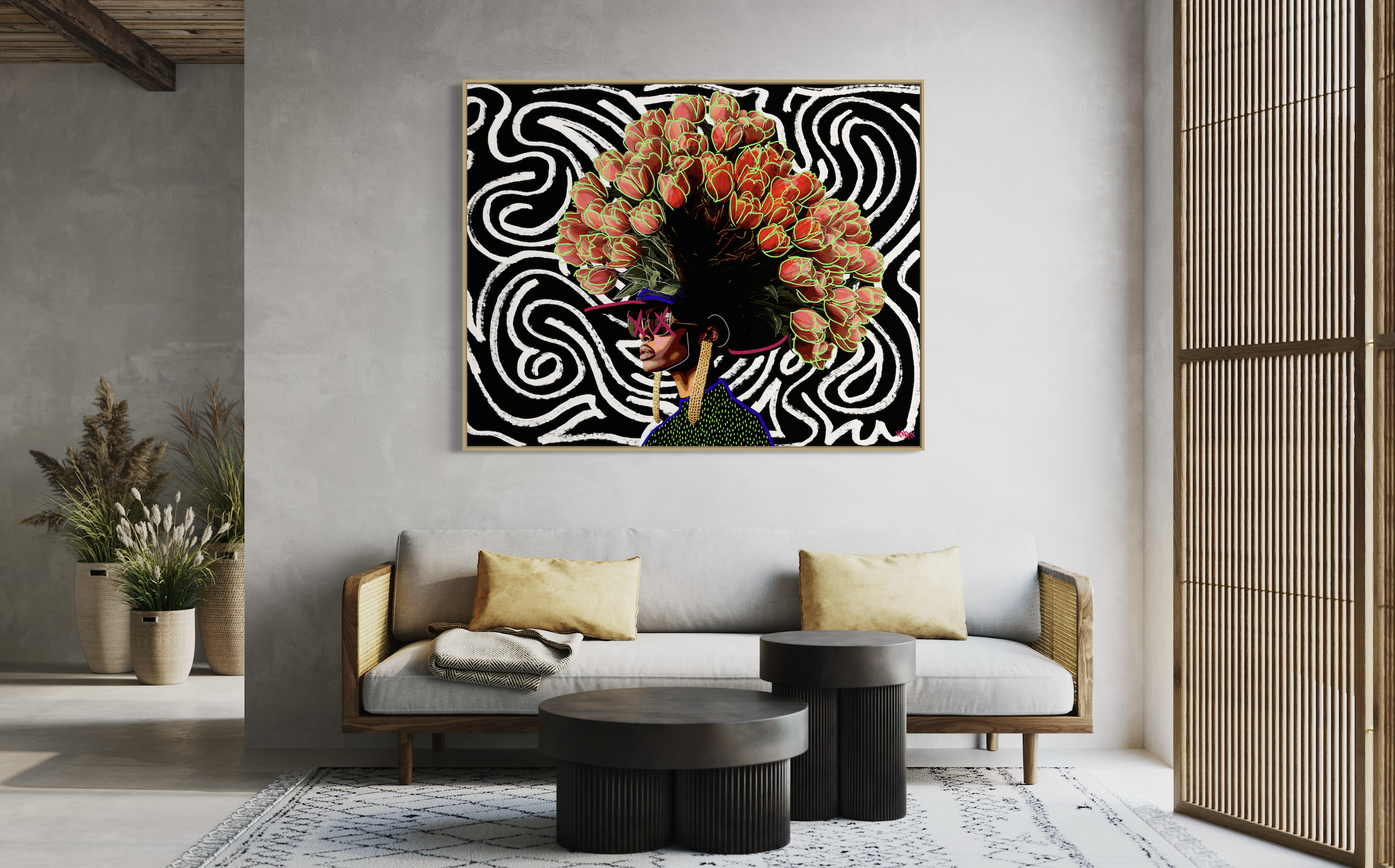 Brain In Love canvas print by Henrix – styled on wall in modern interior