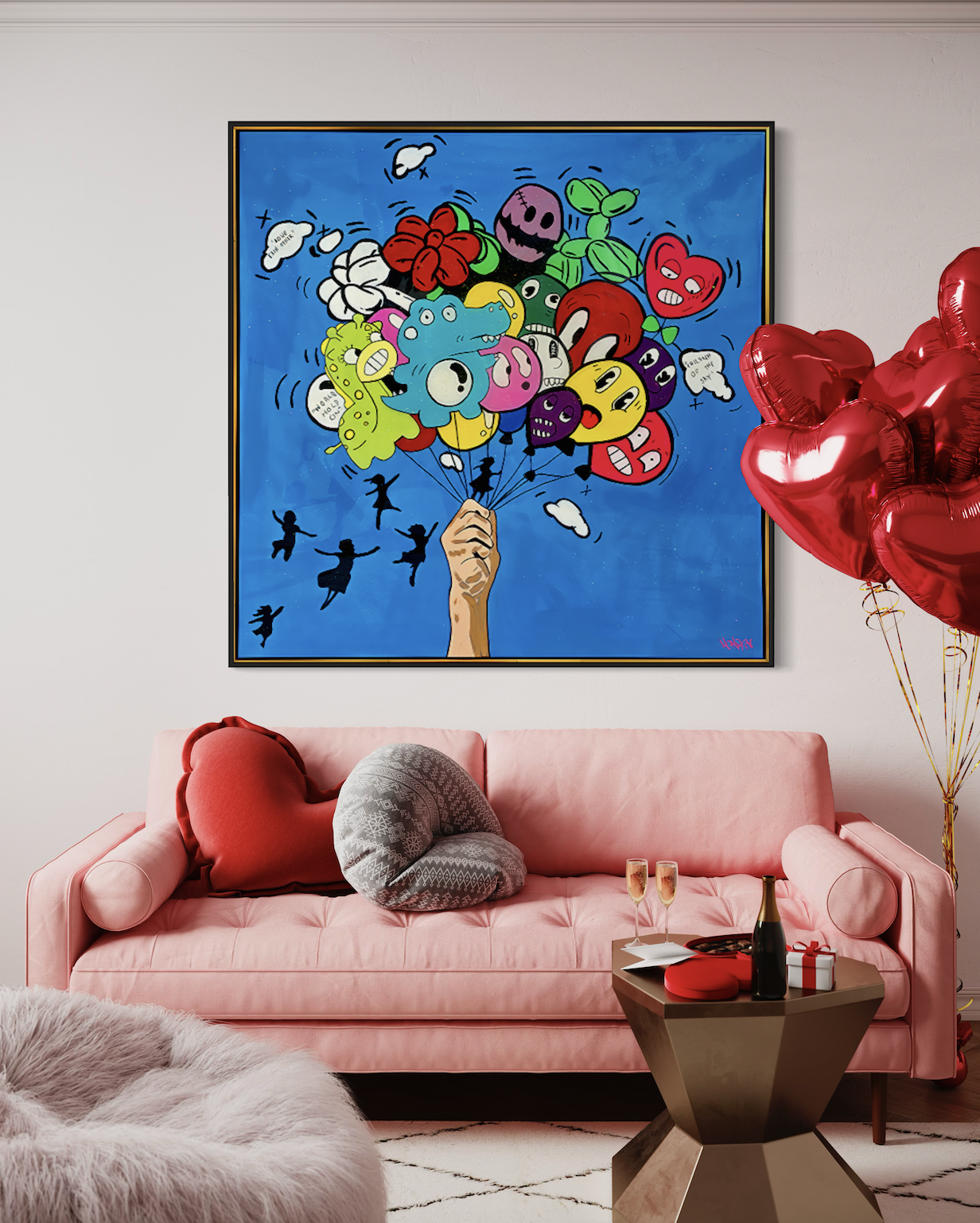 Children of the Sky canvas artwork displayed in living room