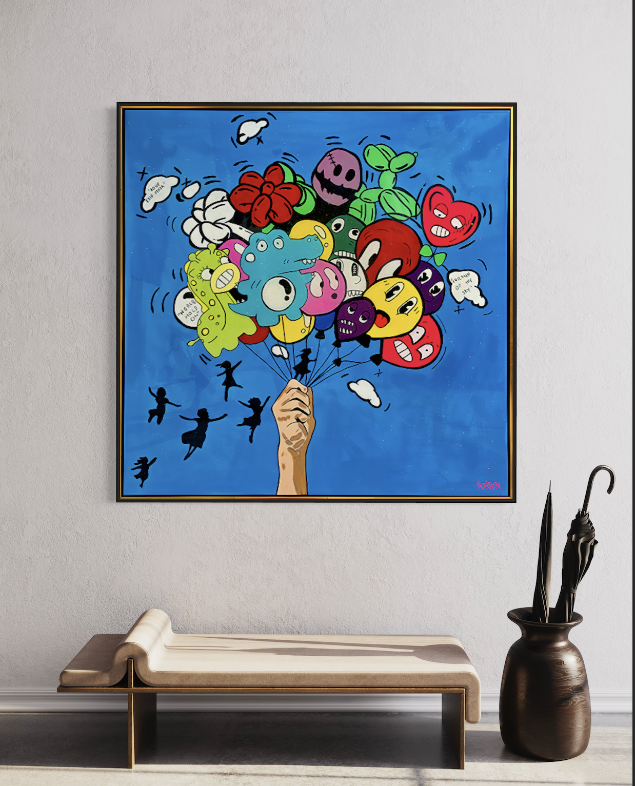 Children of the Sky canvas artwork displayed on wall