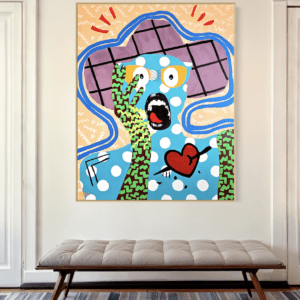 Shattered Heart original painting by Henrix pop art woman with broken heart expressive acrylic on canvas resin finish