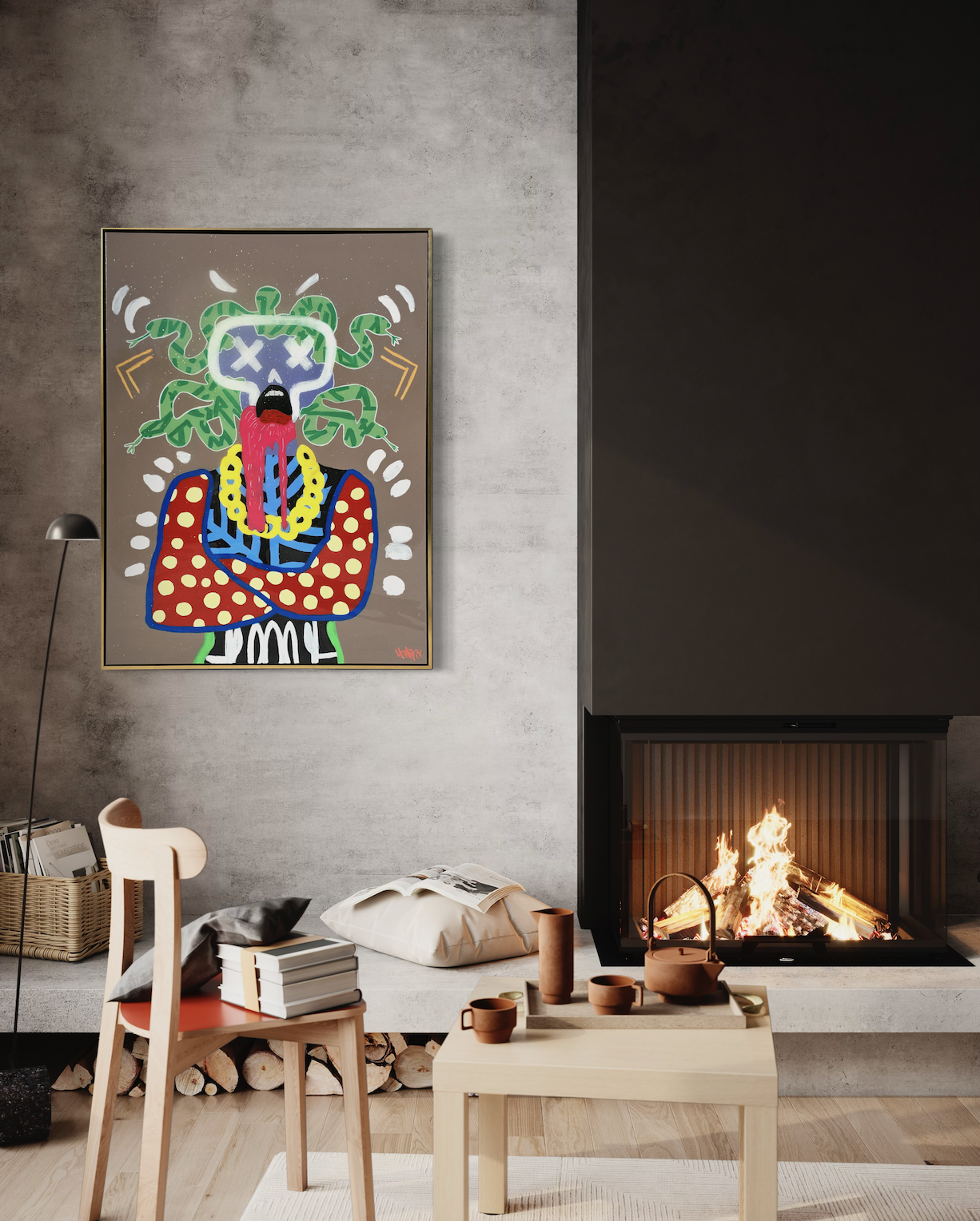Medusa art on canvas displayed in living room