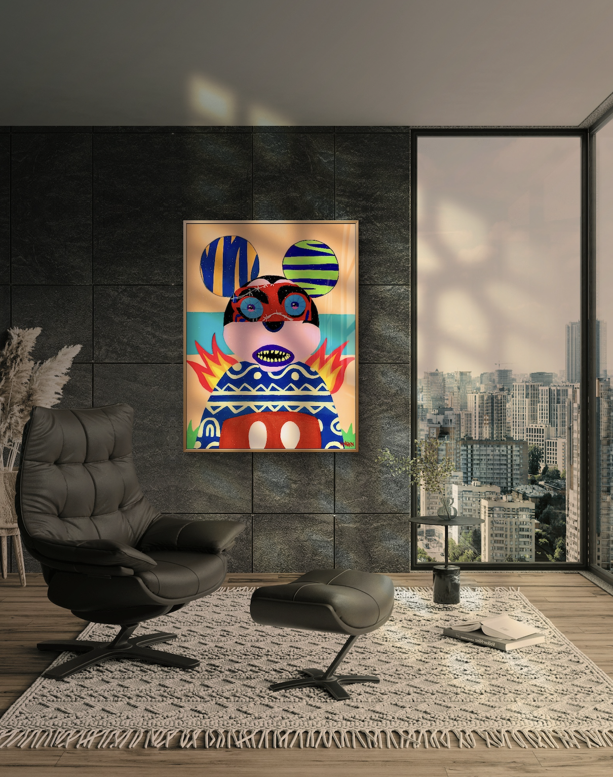 "The Mouse Trap" artwork by Henrix shown on wall in living room