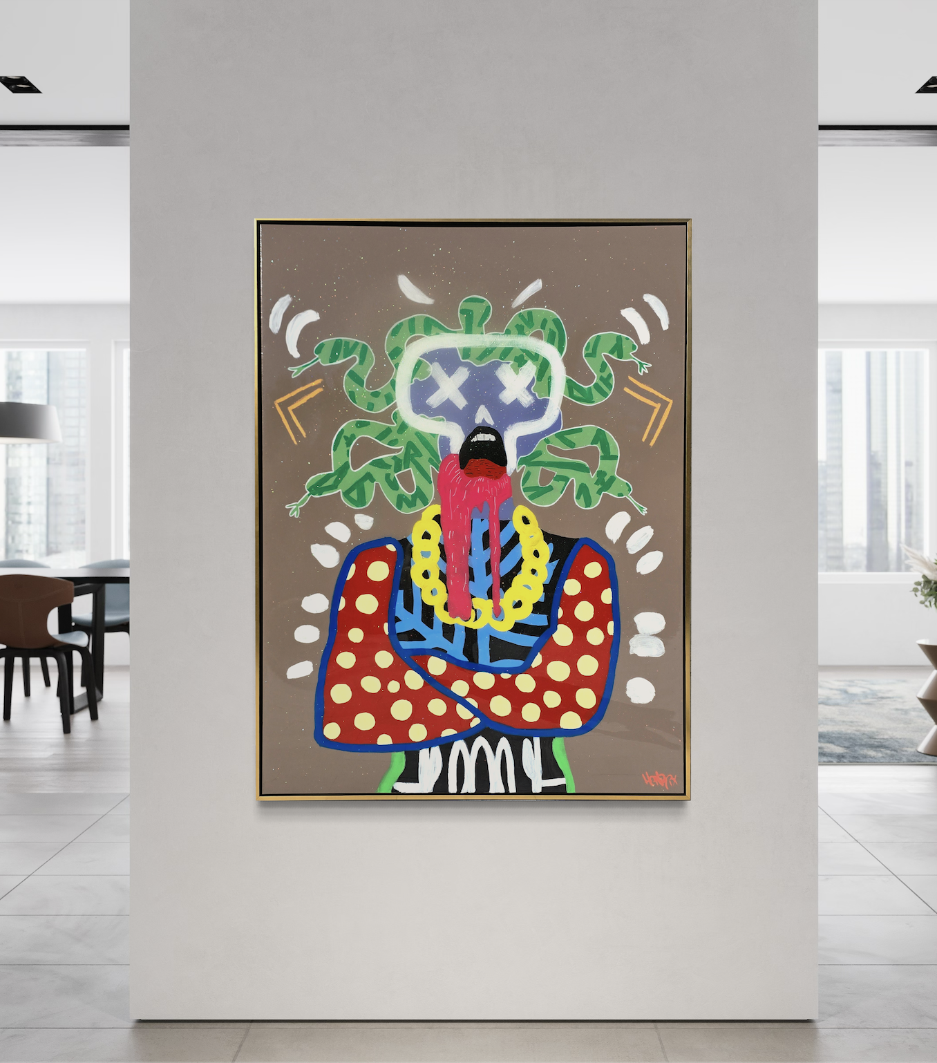 Medusa original painting by Henrix colorful expressive portrait acrylic on canvas resin finish