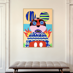The Mousetrap original painting by Henrix featuring a distorted Mickey inspired character in a surreal expressive style with resin finish