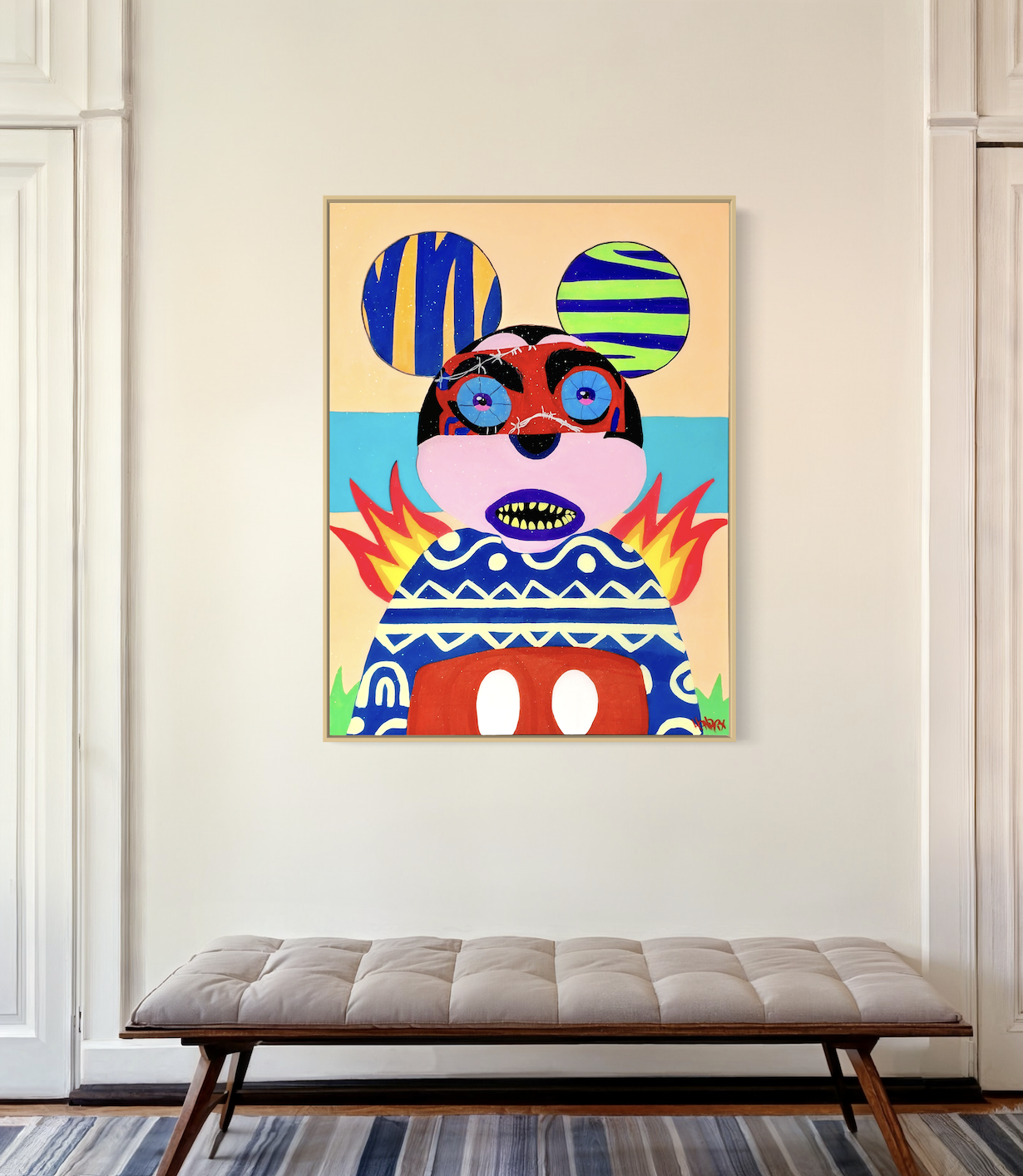 The Mousetrap original painting by Henrix distorted Mickey inspired character acrylic on canvas resin finish