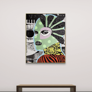 Gangsters Paradise original painting by Henrix featuring a woman covering her eyes in a bold pop art style with resin finish