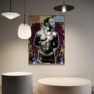 The Message original painting by Henrix featuring Kendrick Lamar and Tupac inspired mixed media artwork with wings and resin finish