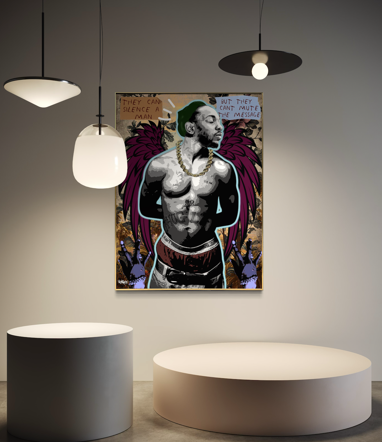 The Message original painting by Henrix featuring Kendrick Lamar and Tupac inspired mixed media artwork with resin finish