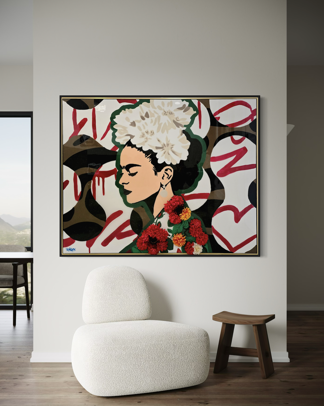 Fridas Love original painting by Henrix abstract Frida Kahlo portrait acrylic on canvas resin finish