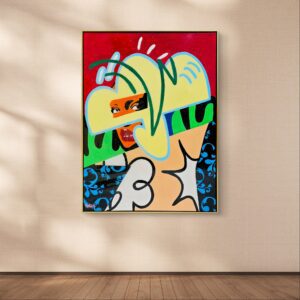 Haute Couture original painting by Henrix featuring an abstract fashion portrait with bold colors and resin finish