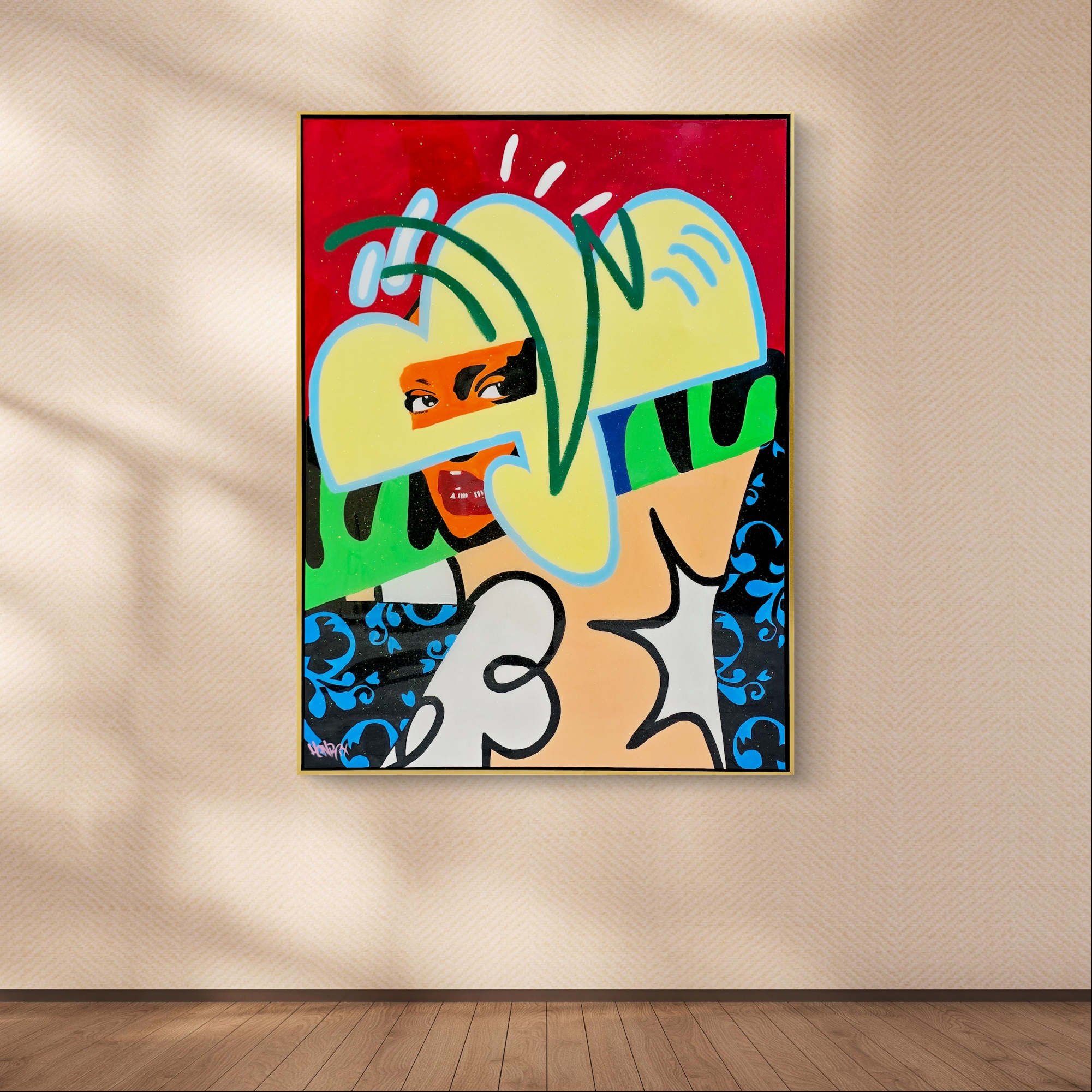 Haute Couture original painting by Henrix abstract fashion portrait acrylic on canvas resin finish