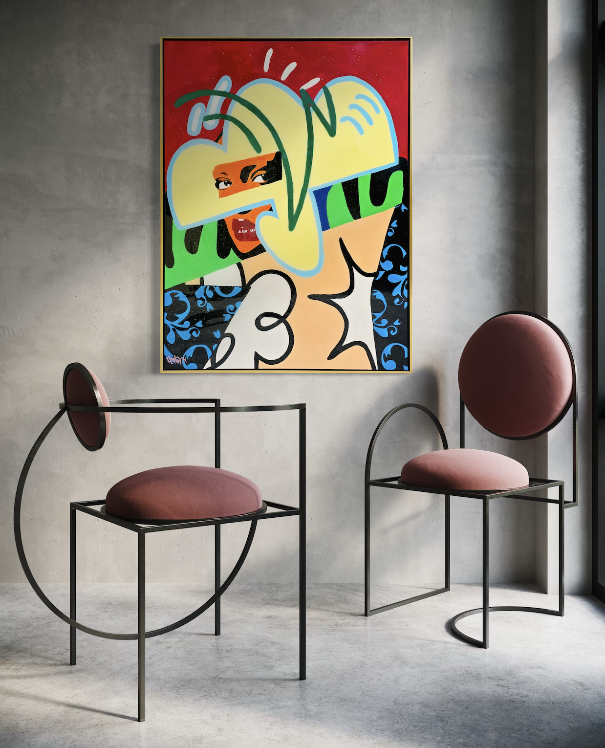 Haute Couture: fashion-inspired art work on canvas by Henrix displayed in living room