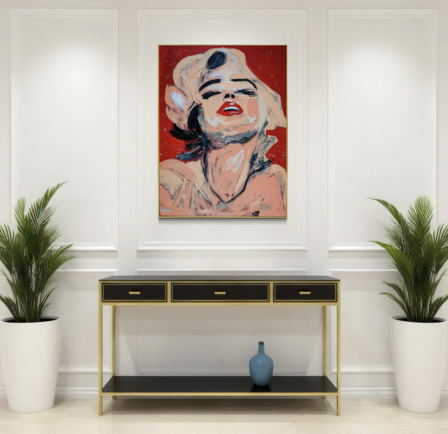 Raw Elegance Marilyn Monroe canvas art displayed in a modern interior