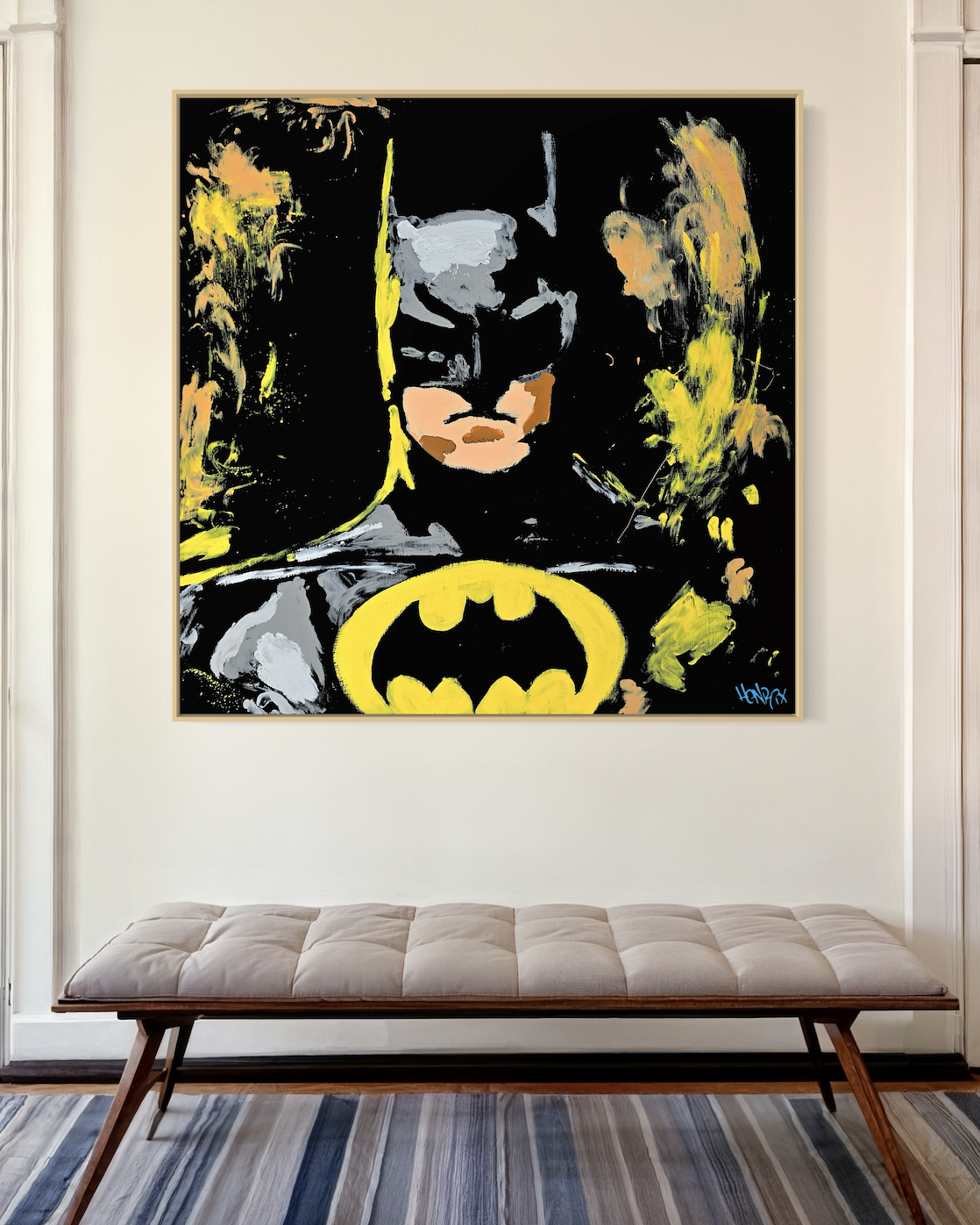 Abstract Knight canvas print – Batman performance painting by Miami artist Henrix