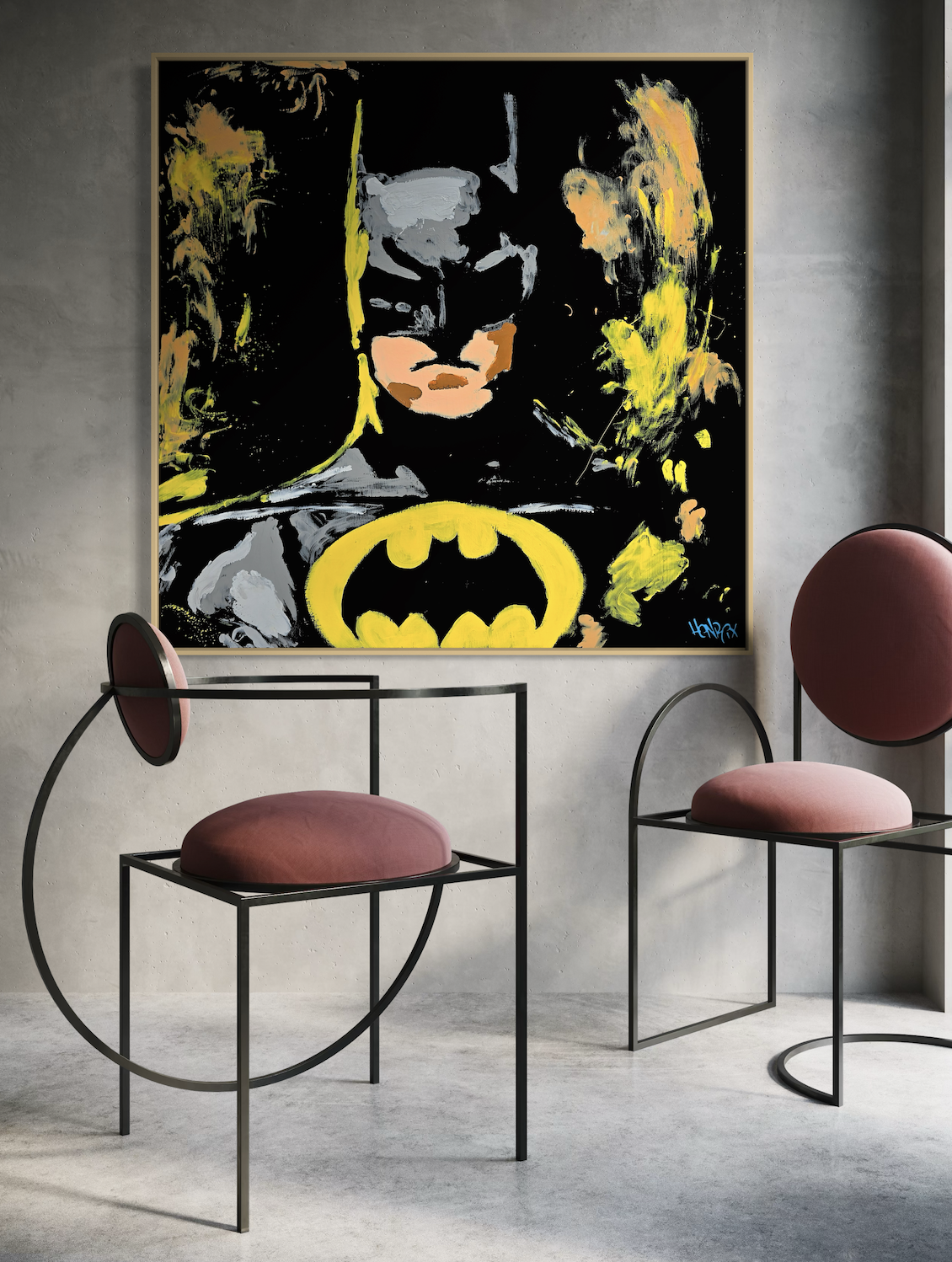 Abstract Knight Batman canvas art displayed on wall