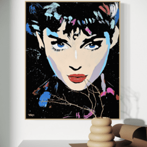 Audreys Dream original painting by Henrix featuring a surreal portrait inspired by Audrey Hepburn with soft elegant tones