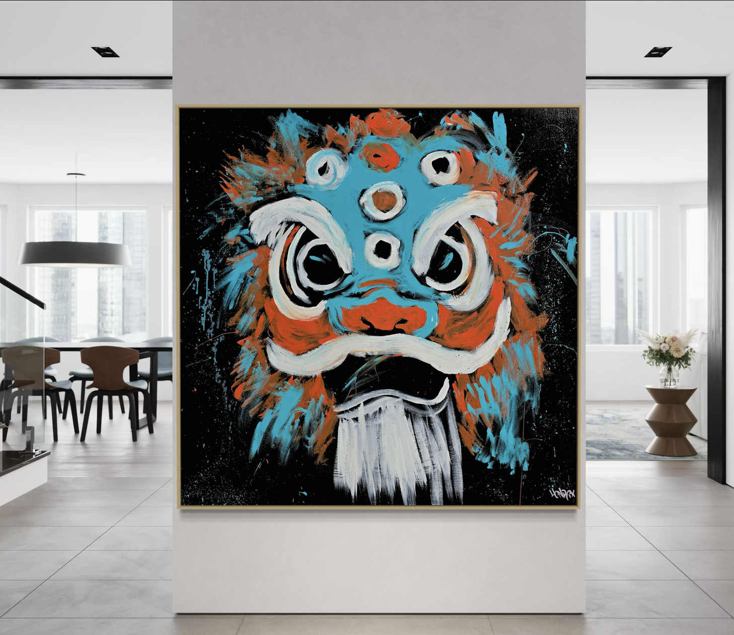 Kodi canvas print Chinese lion abstract painting by Henrix